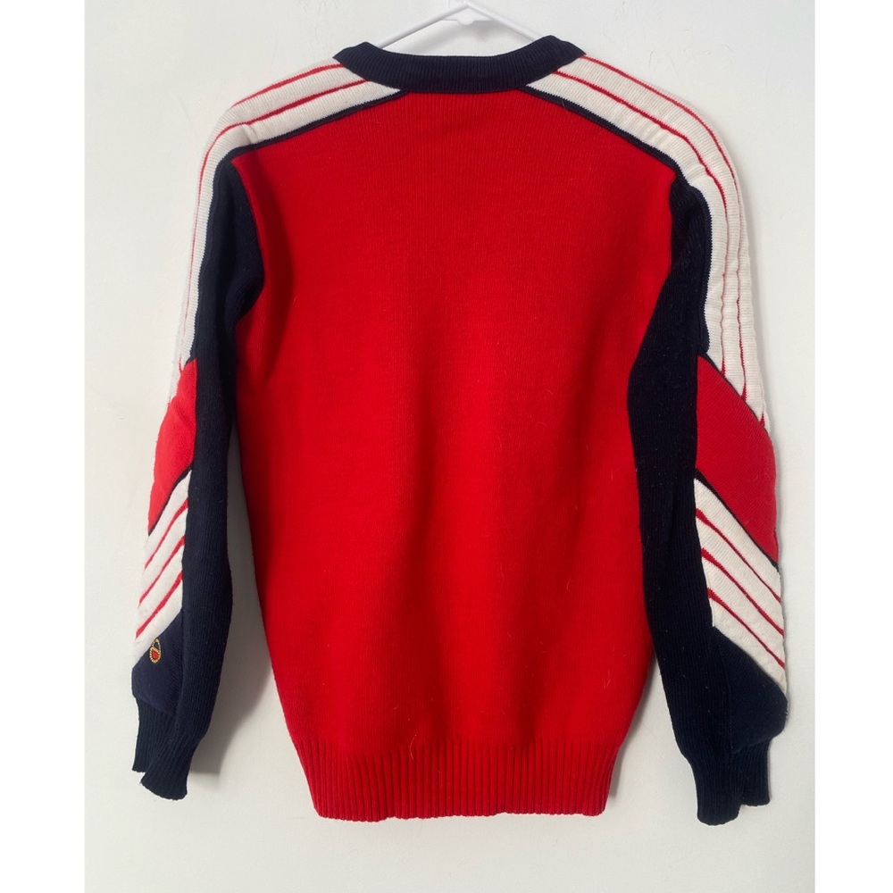 Vtg 80s Quilted Crew Neck Sweater Red White Blue M - Picture 4 of 12